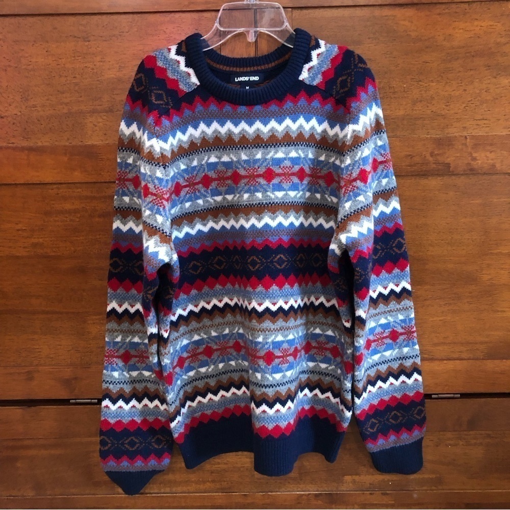 Land End/ Mens Faire Isle / Crew Neck Sweater/ Multi Color/ M /38-40
